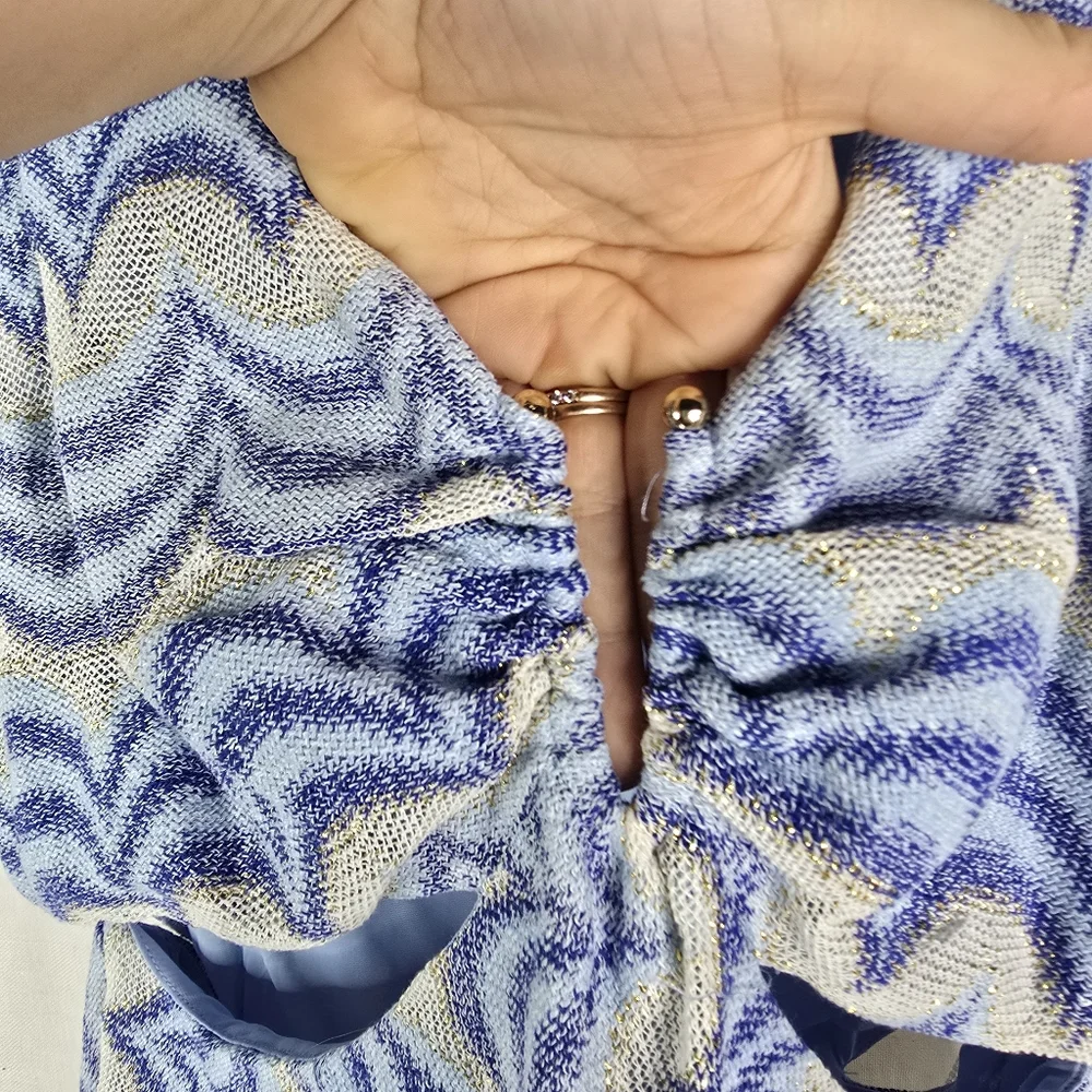 Ramy Brook Womens Size 12 Blue White Hana Jacquard Cut Out Mini Dress - Picture 7 of 7